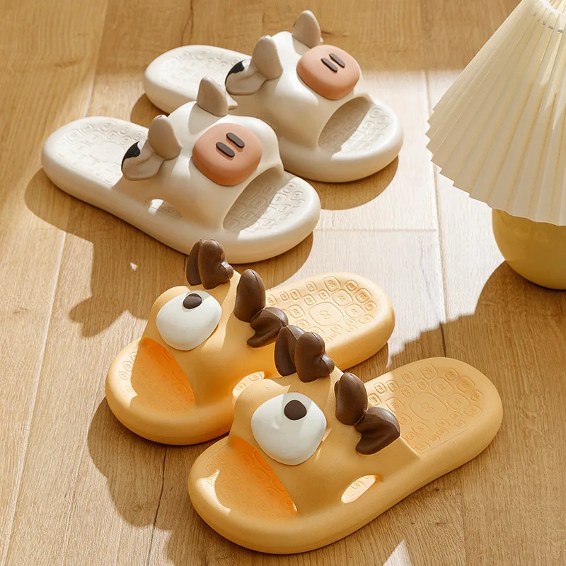 Women Summer Dairy Cattle Slippers Thick Massage Bottom Slides Home Anti-Slip Bathroom EVA Slippers Couples Campus Beach Sandals