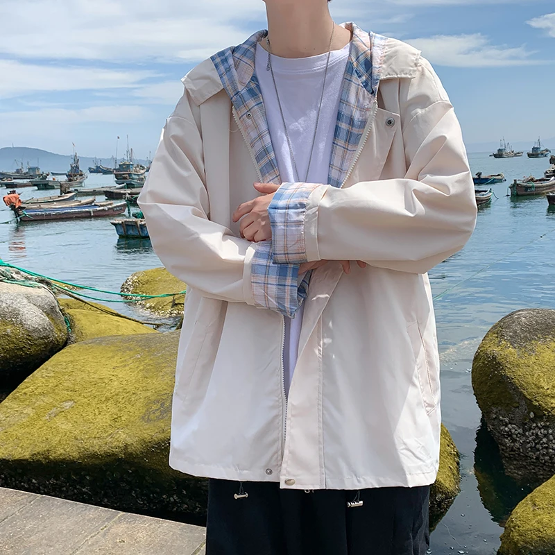 

Осень 2023, новинка, куртка в стиле пэчворк, мужской свободный студенческий комбинезон с капюшоном, куртка