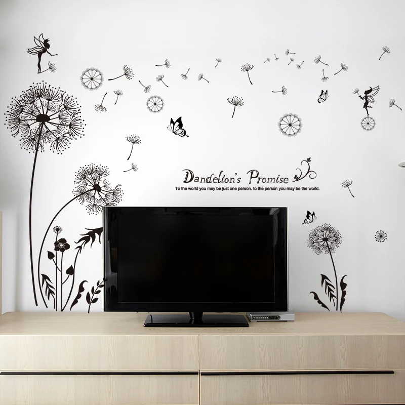 Наклейки на стену с изображением черного одуванчика и эльфа виниловые наклейки