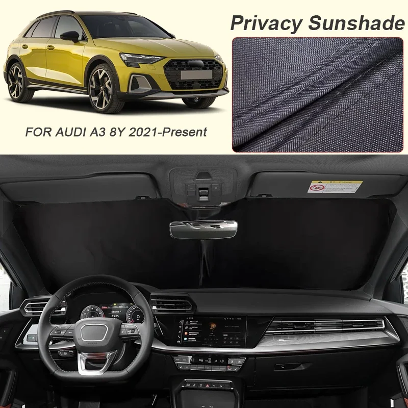 Фото Солнцезащитный экран для автомобильных окон AUDI A3 8Y 2021-2026, черный, с защитой от УФ-излучения и теплоизоляцией, аксессуар для интерьера автомобиля №3