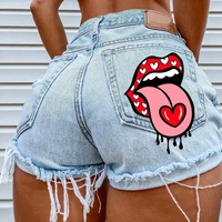 2022 new hot summer womens shorts pockets printed pattern big stone love ripped raw shorts