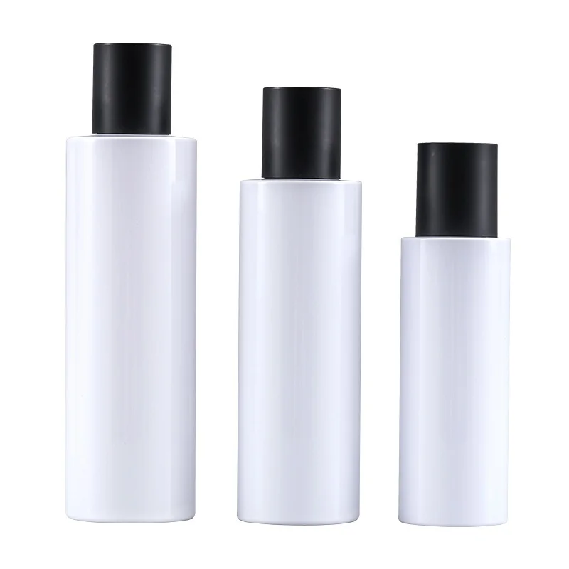 

100/150/200ml Plastic Toner Bottle Matte Black Screw Cap Face Care Essence Liquid White PET Cylinder Lotion Cream Bottles 10pcs
