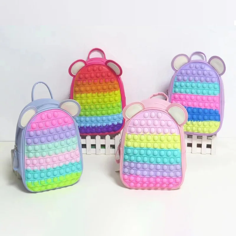 2022 New Children Pop Its Unicorn Backpacks Large Capacity Rabbit Ear Students School Bags for Girl Boy Kids Cute Bag for Travel