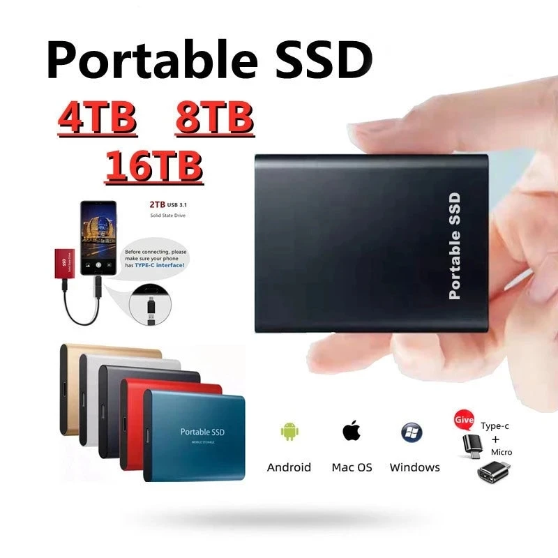 

Портативный внешний жесткий диск 16 ТБ 8 ТБ SSD твердотельный портативный жесткий диск USB3.1 Высокоскоростная передача устройство хранения