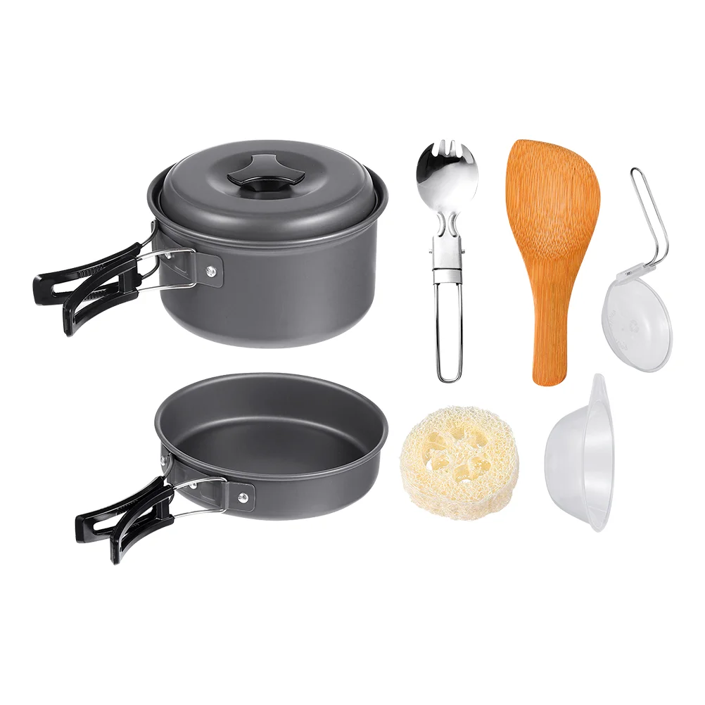 

1 комплект сковородок для кемпинга, портативная посуда, принадлежности для пешего туризма и приготовления пищи, принадлежности для пикника