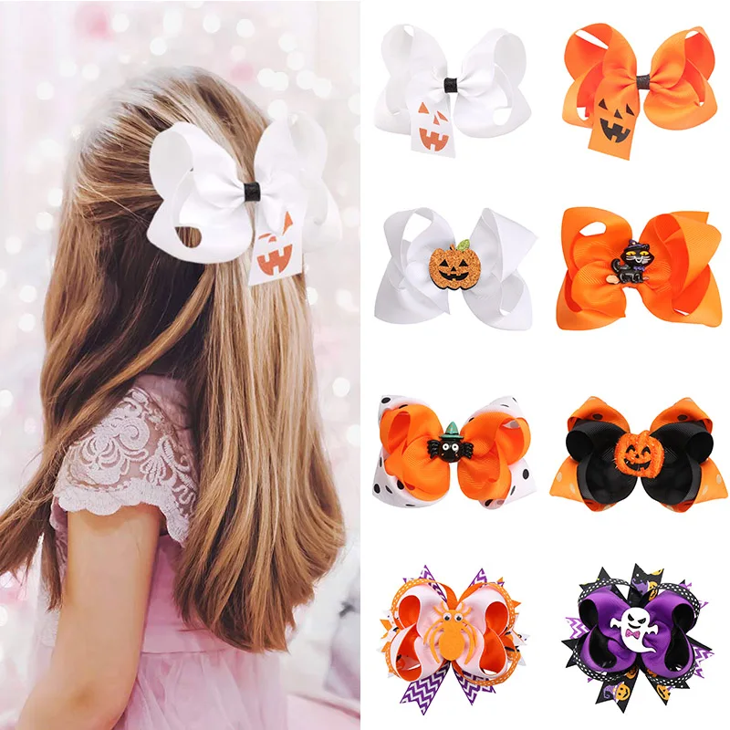 

Xugar 4.5''Halloween Bow Hair Clips Cute Pumpkin Ghost Kids Headwear Sweet Girl Big Bow Hairpins Hair Accessories бант для волос