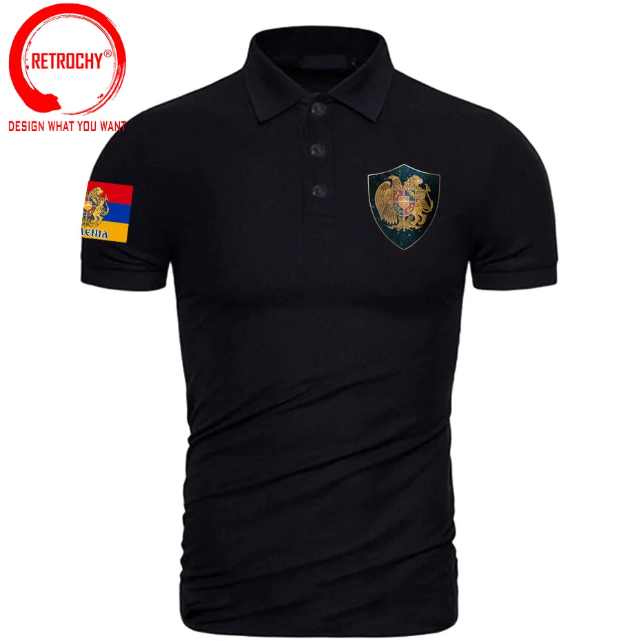 

New Brand Armenia Coat of Arms and Starry Nights Shield Men's Polo Shirts Vintage shirt Custom Retro Armenian Pride Polo Shirt