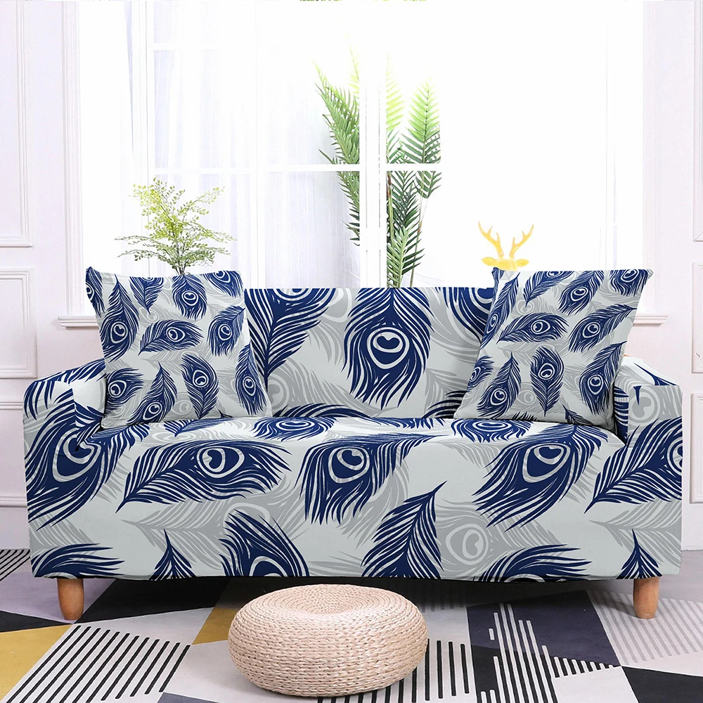 

Feather Printed Sofa Covers for Living Room Couch Cover Elastic Stretch Slipcover Sectional Corner1/2/3/4-seater Housse Canapé