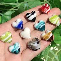 15mm large murano heart malachite green candy stripes lampwork crystal glass pendant bead for making diy love earring accessory
