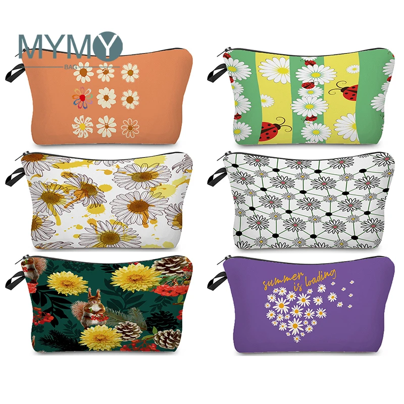 

Daisy Flower Floral Prints Cosmetic Bags Fresh Style for Women Makeup Cases Storage Lipsticks Organizer Small Purse Canvas Bag