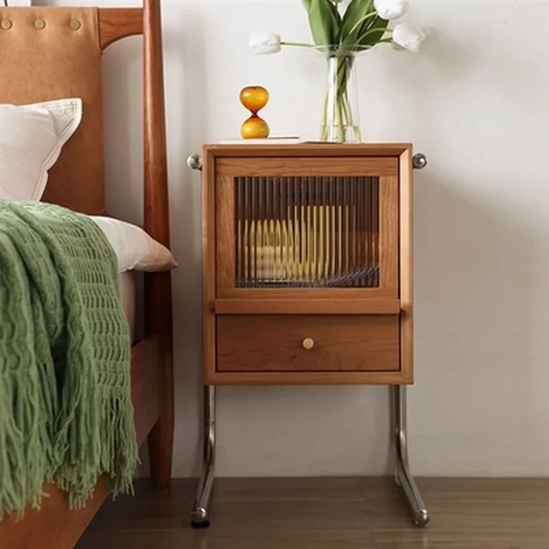 

GY Suspension Bedside Table Solid Wood Sofa Side Cabinet Japanese Cherrywood Multi-Functional Bedroom Narrow Locker