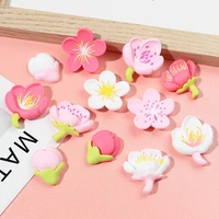 100pcslot simulation blooming peach blossom cherry blossom bud flatback resin cabochons hairpin diy craft decoration accessory