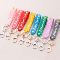 cartoon good luck rainbow keychain keyring gold rings pvc candy color key chain for diy bag car hanging accessories wholesale