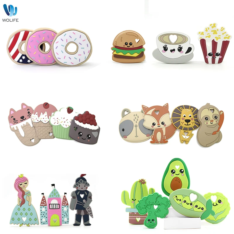 Wolife 1Pc Baby Silicone Teether BPA Free Cartoon Shape Teething Necklace Pendant Nursing Teeth Gift Baby Silicone Teether Molar