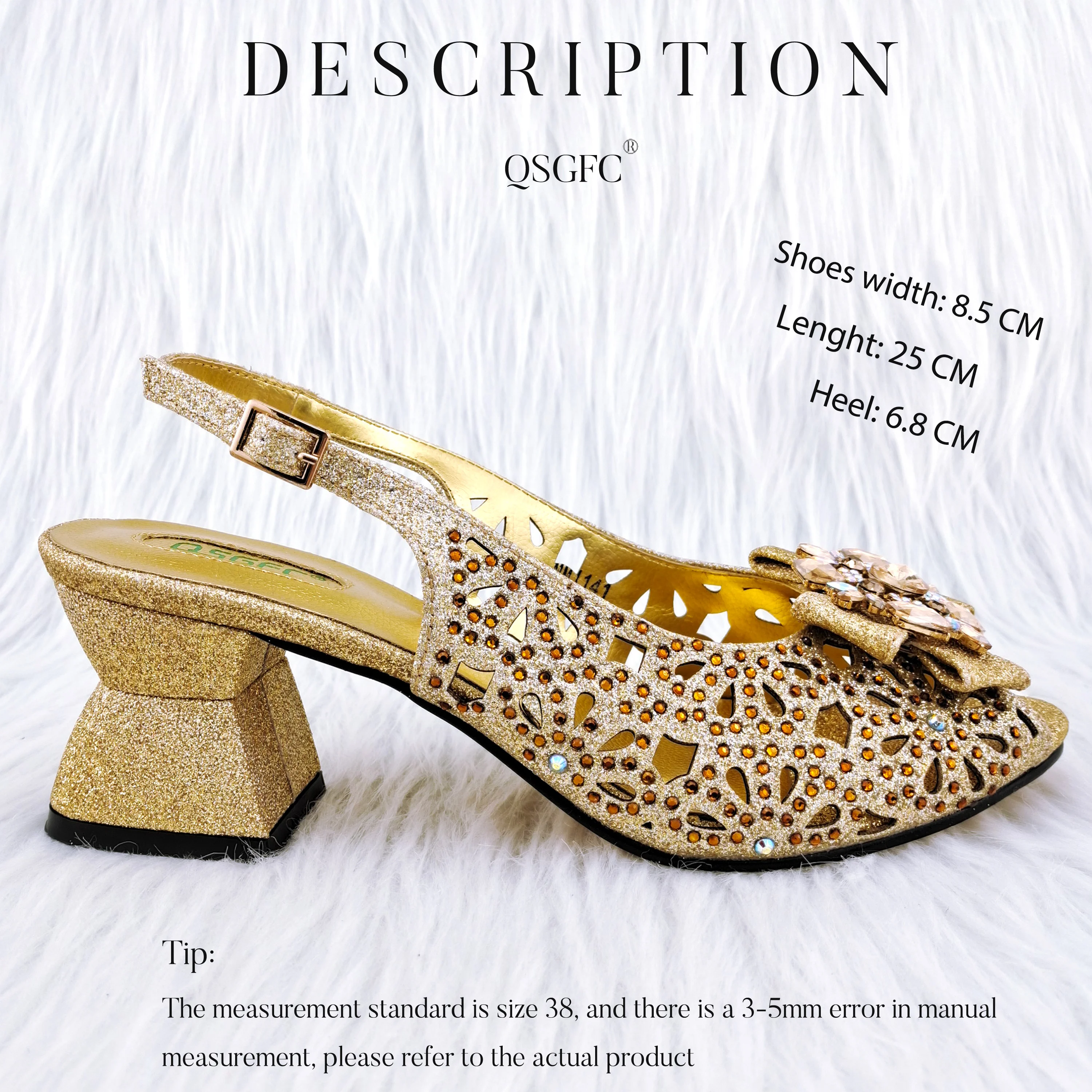 QSGFC 2023 Nigerian Classic Design Stitching Style Shoes And Bag Big Diamond Decoration Noble Shoes With Bag