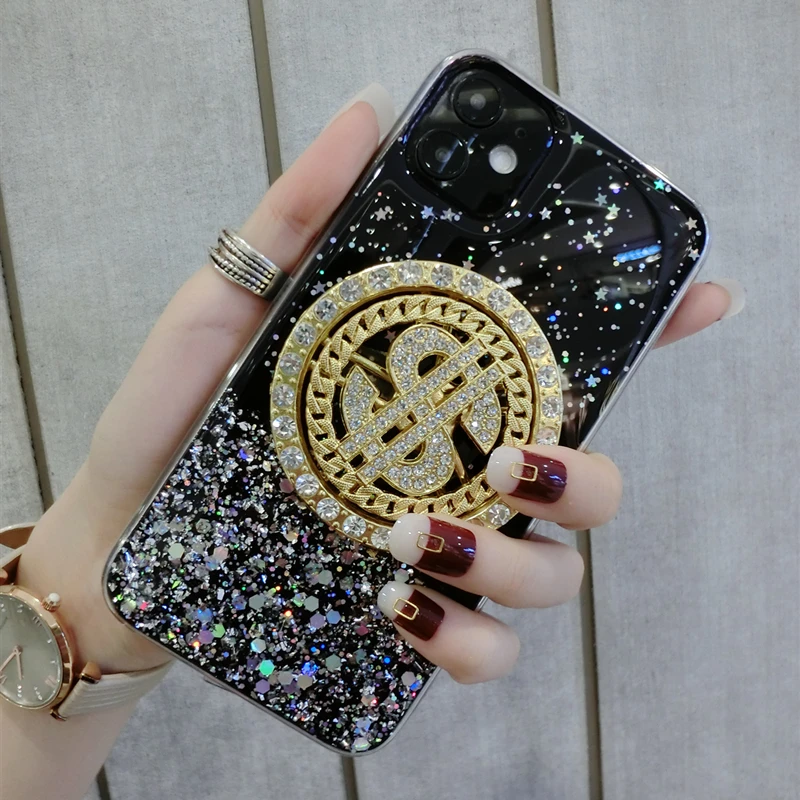 

Fashion Clear Diamond-studded Dollar Rotary Reducer Girl Hard Case For Iphone 11 12 13 Pro Max 7 8 Plus Xr X Xs Se Cover Fundas
