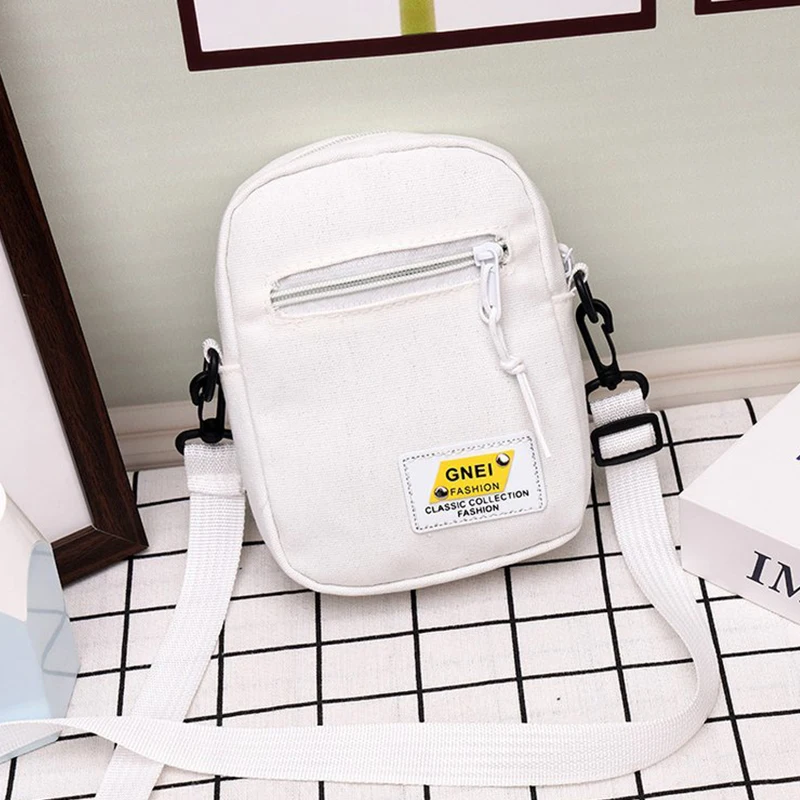 2023 Women's Crossbody Bag Trend Small Shoulder Bags Korean Canvas Solid Color Student Phone Bag Simple Shopper Zipper Handbags