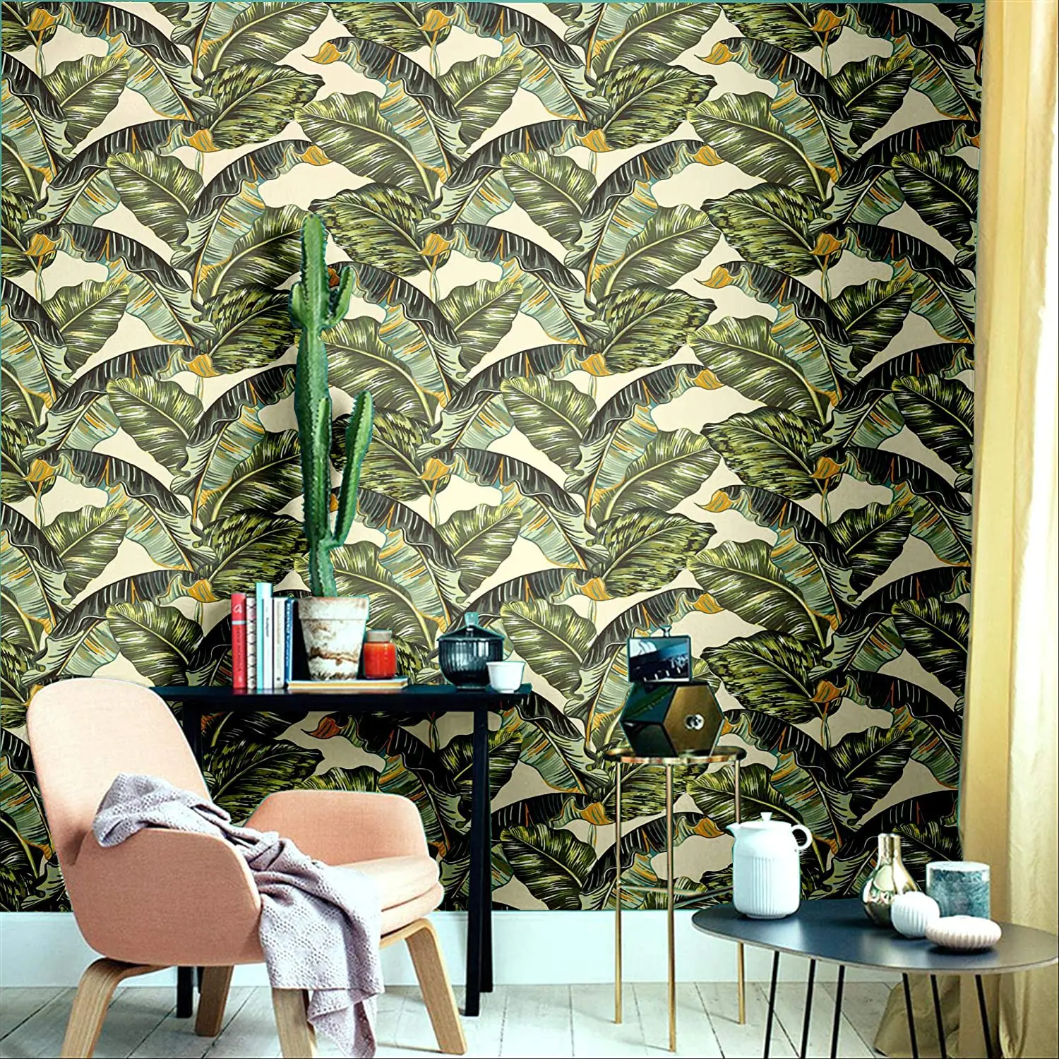 

Green leaf peel wallpaper hand-painted palm tree self-adhesive wallpaper waterproof thickening wallpaper for bedroom walls