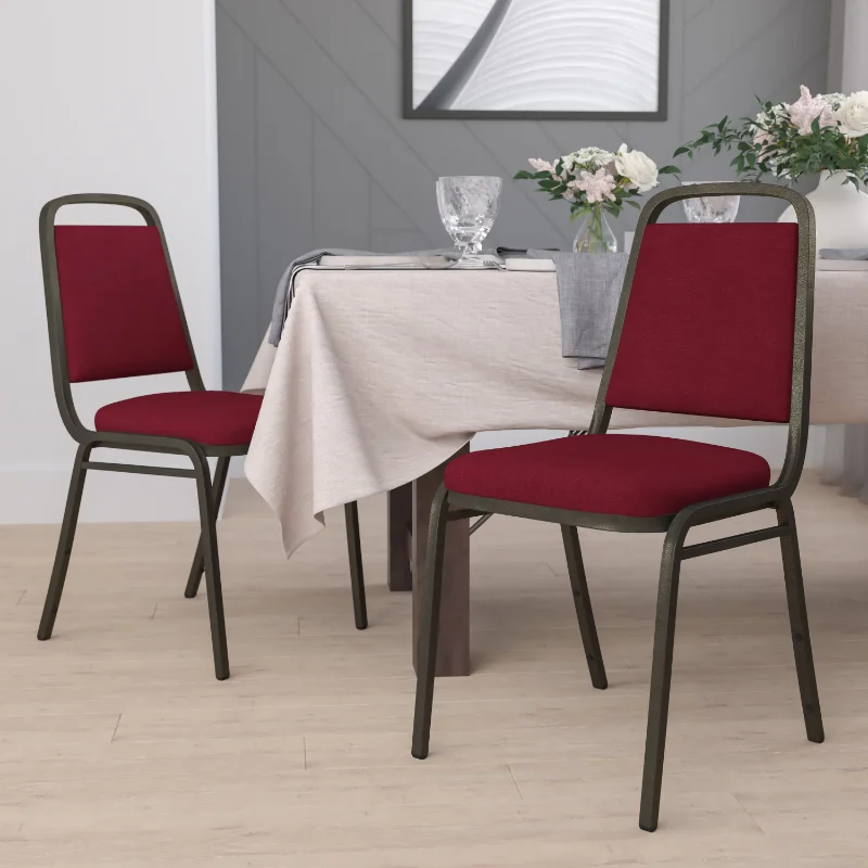 

Flash Furniture 4 Pack HERCULES Series Trapezoidal Back Stacking Banquet Chair in Burgundy Fabric - Gold Vein Frame