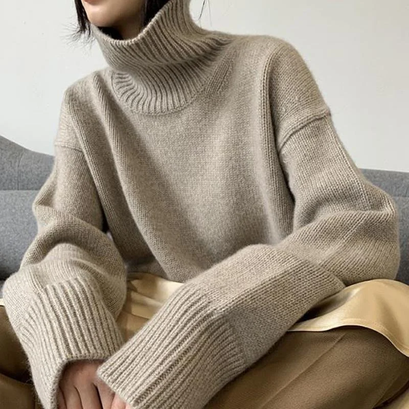

New Thick Cashmere Sweater Women Trandch 2023 Autumn Winter High Neck Pullover Sweater Y2k Warm Chic Knitted Sweater Jacket Tops