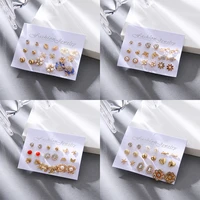 1 set stud earrings set for women fashion tiny exquisite charm rhinestone imitation pearl womens ear studs piercing jewelry