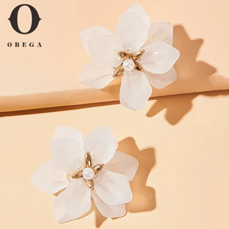 

Obega White Flower Earrings for Women Aesthetic Elegant Modern Women's Earrings Trendy Party Jewelry Gift 2023 New