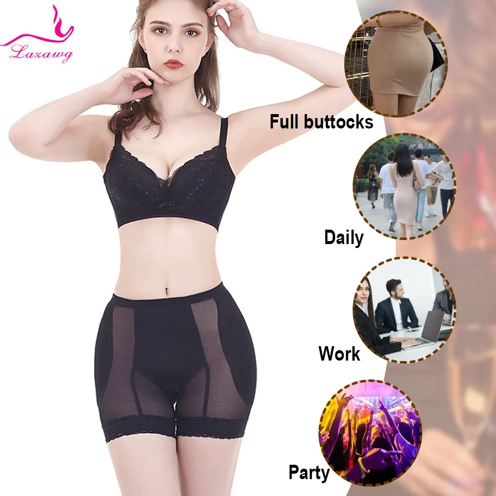 LAZAWG Butt Lifter Panties for Women Mid Waist Padded Hip Enhancer Panty Fake Ass Push Up Shorts Tummy Control Body Shaper