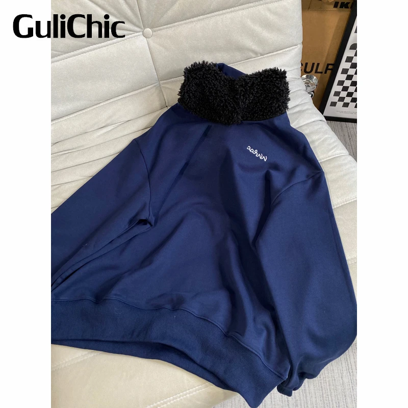 11.2 GuliChic Women Comfortable Casual Loose Letter Embroidery Plush Hooded Long Sleeve Hooded