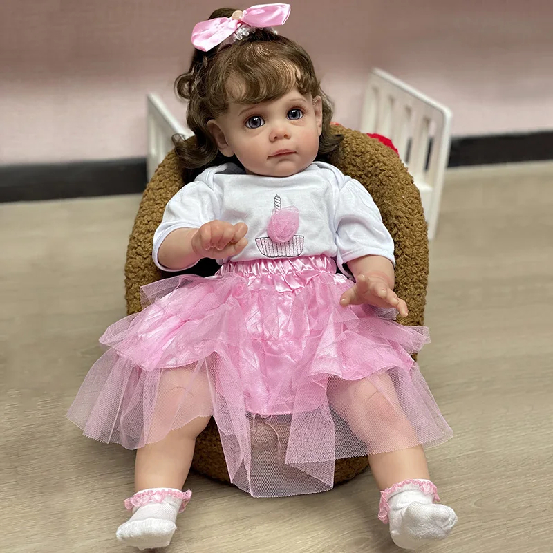 

55CM Maggie Handmade High Quality Reborn Toddler Detailed Lifelike Painting Rooted Long Curly Hair Collectible Art Doll