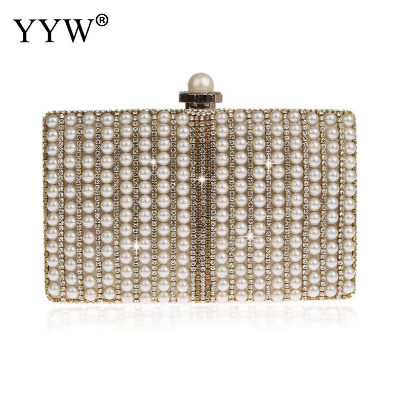 

Beading Wedding Clutch Evening Bags Rhinestones Pearl Handbags With Chain Shoulder Bags Party Purse Diamonds Luxury Clutches