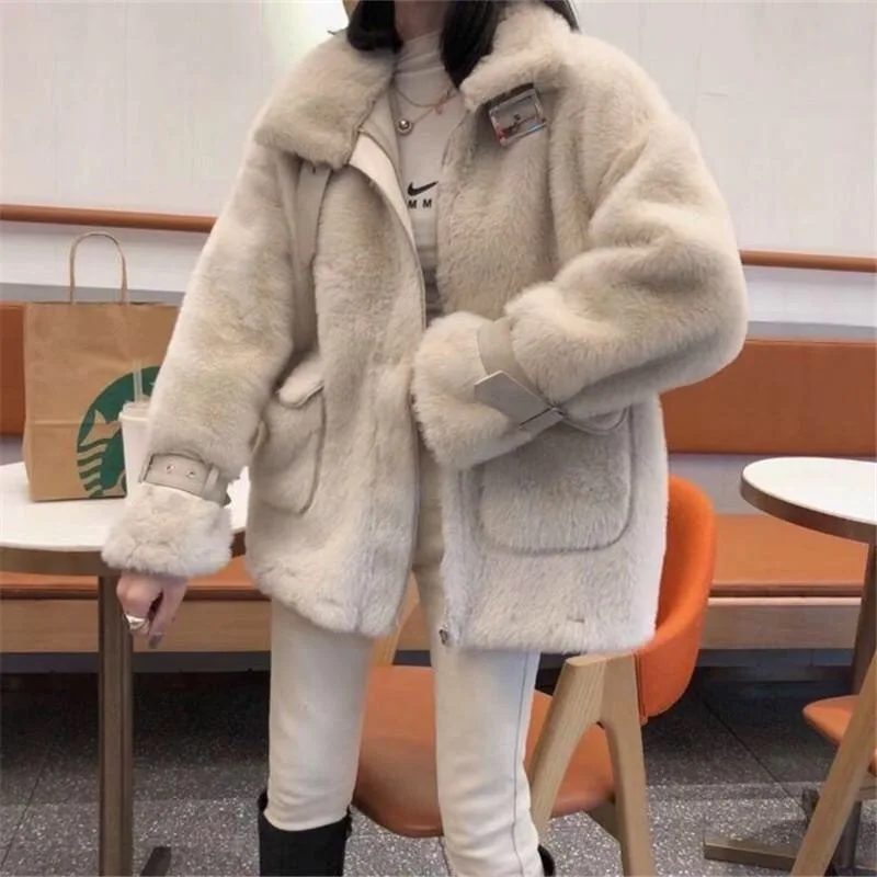 Faux Mink Fur Long Loose Thickening Female Parka Women Short 2022 Fashion Winter Women Coat Overcoat Fourrure Femme