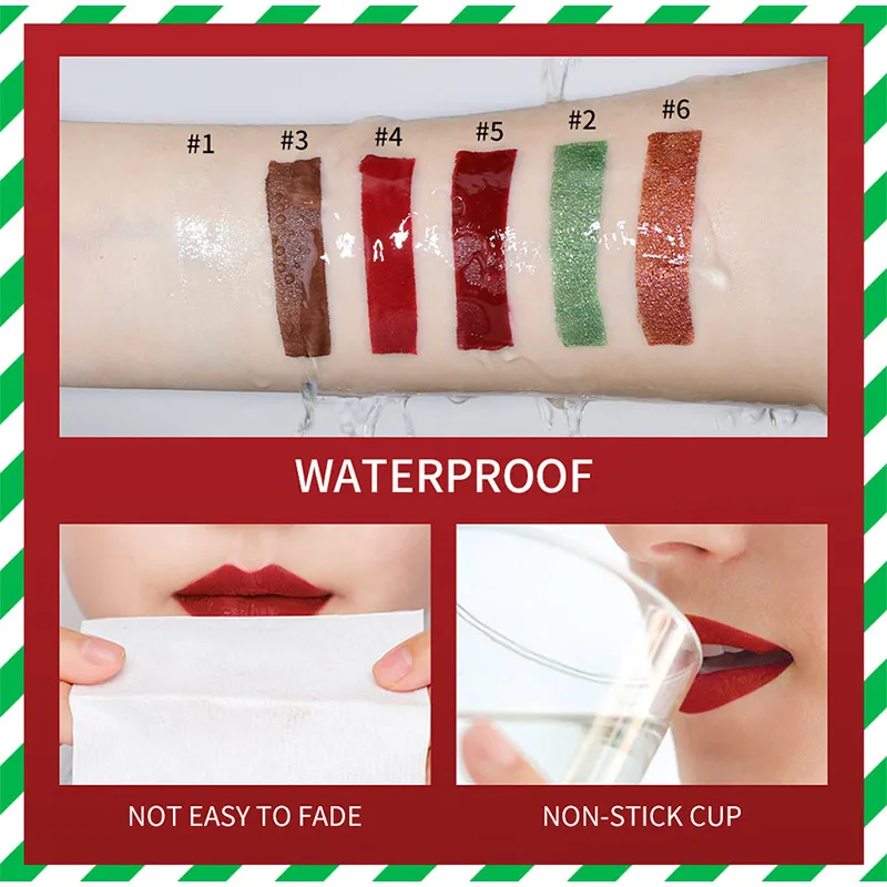 Рождественский блеск для губ Рождественская милая кукла Блеск Зеленый тонкий