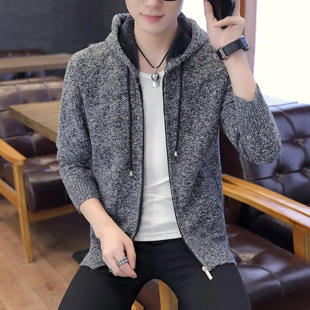 

Теплая мужская куртка, Мужская куртка с капюшоном, стильный мужской вязаный свитер, пальто, теплая Модная Верхняя одежда с капюшоном для осени и зимы