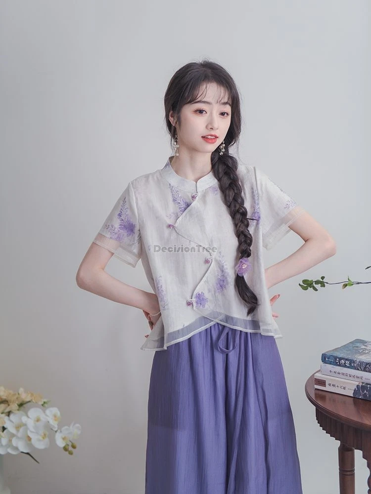 2024 новый китайский стиль нерегулярный дизайн блузка Cheongsam с короткими рукавами +