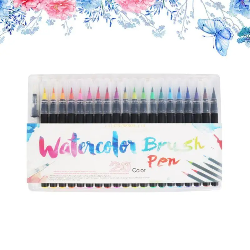 

Watercolor Paint Brush Pen Highlighter Art Markers 20 Colors Soft Brush Tip Pen