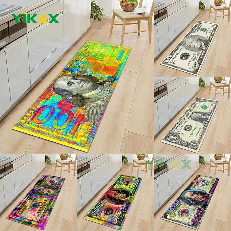 

Kitchen Rug Bedroom Living Room Entrance DoorMat Hallway Balcony Dollar Money Pattern Carpet for Home Decor Anti-Slip Long Rug