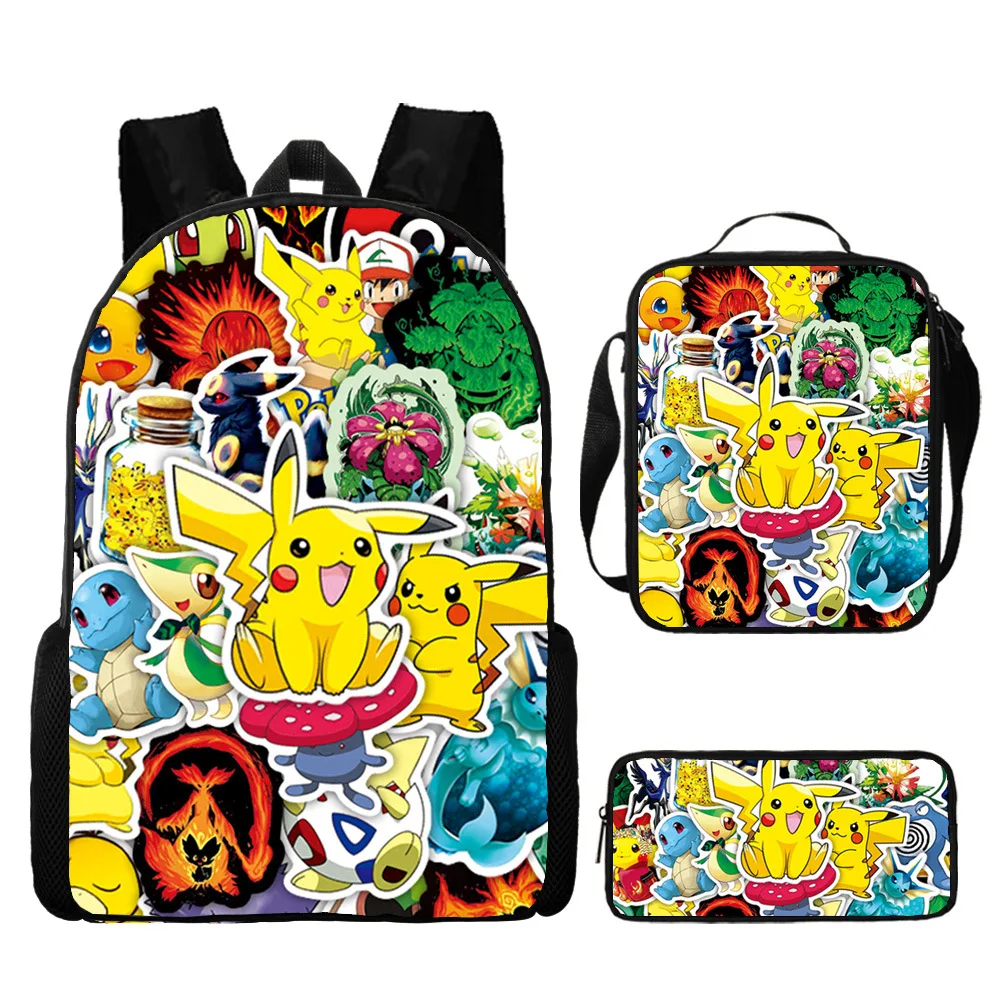 

3D Pikachu Children's Schoolbag Elementary School Student Backpack Three-piece Set Pokémon Cartoon Backpack Digital Printing