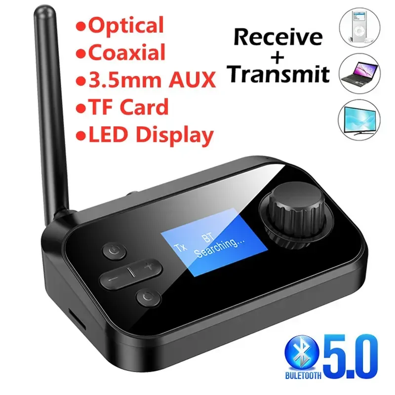 

5.0 Transmitter Receiver TF Card Optical Coaxial AUX 3.5mm RCA Handsfree Call Wireless Audio Adapter TV PC Car Speaker