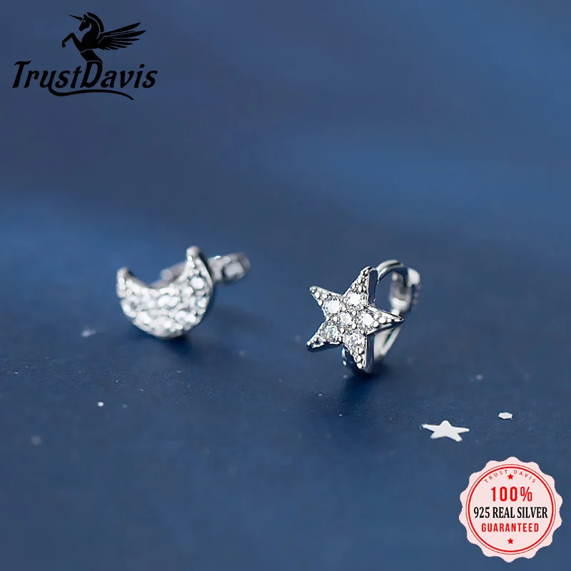 

Trusta Genuine 925 Sterling Silver Hoop Moon Star Ear Cuff Clip Earrings For Women Fashion Silver 925 Earings Jewelry Gift DA254