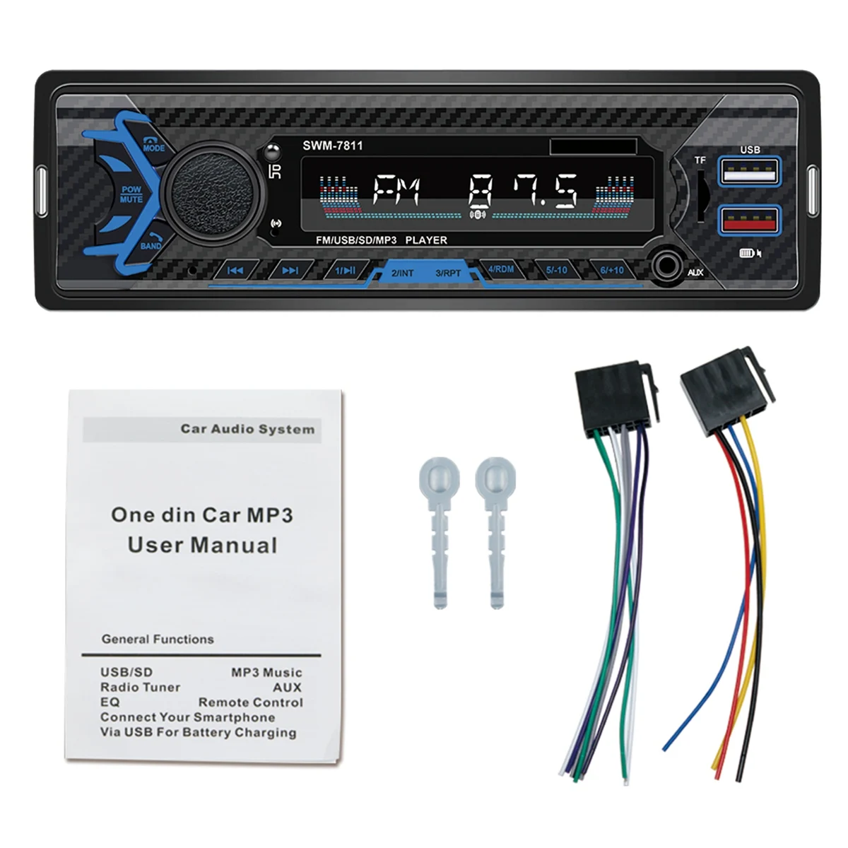 

1 DIN Car Stereo Audio Car Bluetooth with USB USB/SD/AUX Card FM MP3 Player PC Type:ISO-7811