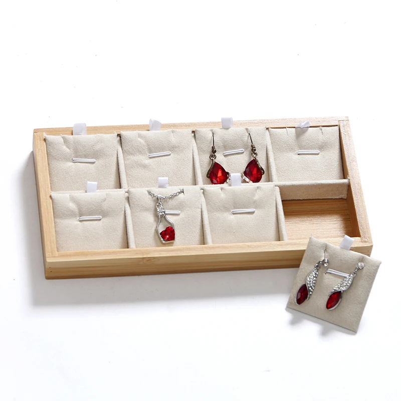 Bamboo Velvet Jewelry Display Tray Ring Earring Necklace Bracelet Pendant Display Organizer Jewelry Storage Box