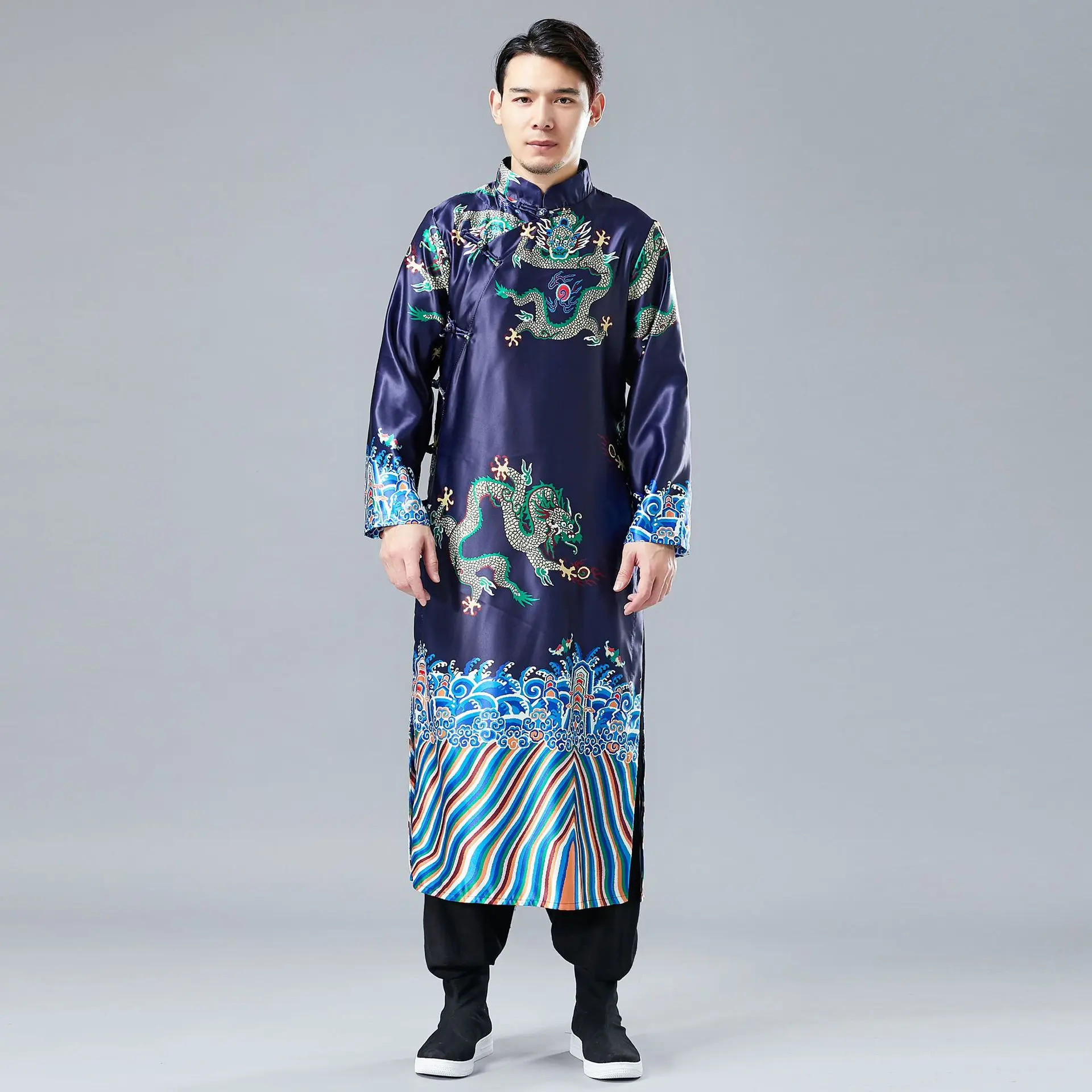 Длинная рубашка с пряжкой дракона винтажная Китайская традиционная одежда