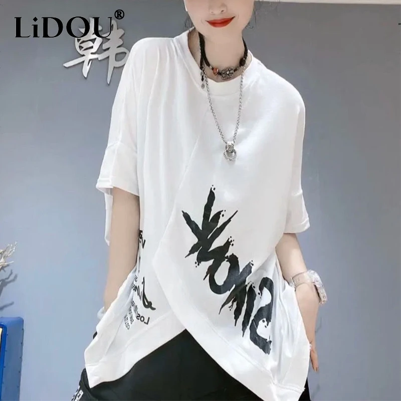 

Summer New Hipster Trend Fashion Letter Printing Irregular T-shirt Ladies Streetwear Harajuku Y2K Loose Casual Top Women Tees