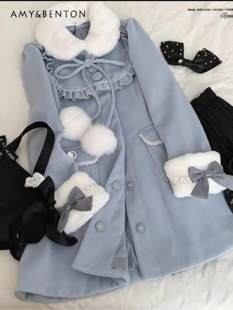 Женское шерстяное пальто миди с бантом