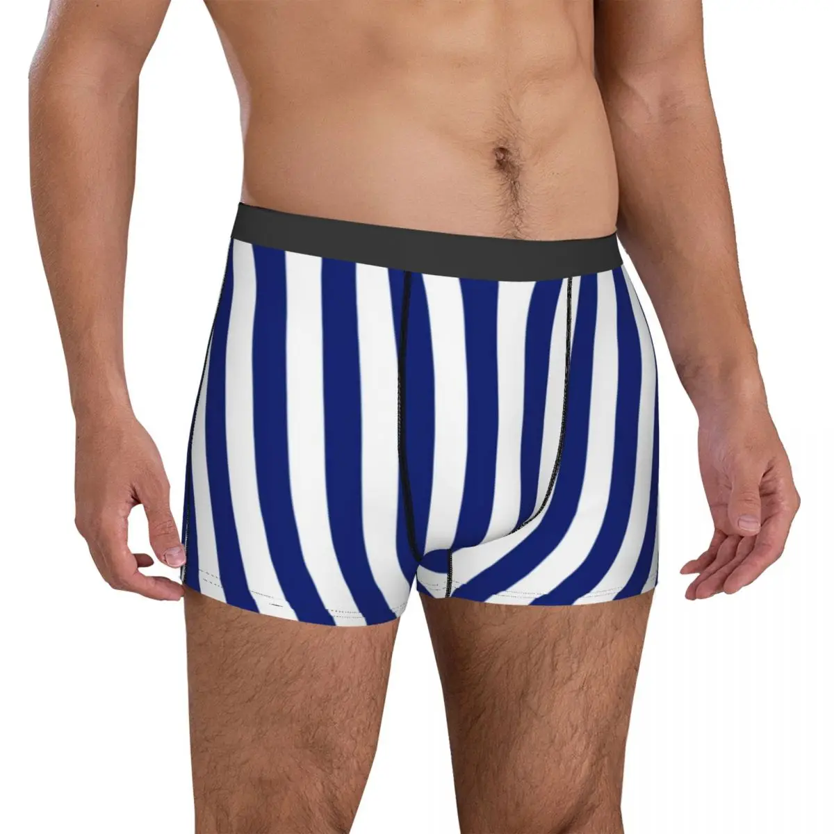 

Nautical Design Underwear Vertical Navy Blue Stripes Males Panties Design Funny Boxer Shorts Trenky Boxer Brief Plus Size