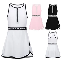 kids girls sport dress sleeveless quarter zipper waisted dress with attached shorts for tennis badminton golf gymnastic workout