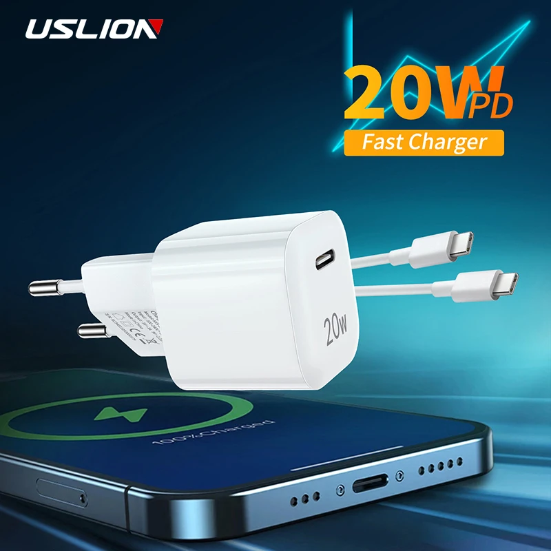 Зарядное устройство USLION PD 20 Вт USB Type-C, быстрая зарядка QC 3,0 для iphone 14 12 13 Pro Max Xiaomi 12 Huawei, адаптер для мобильного телефона, вилка