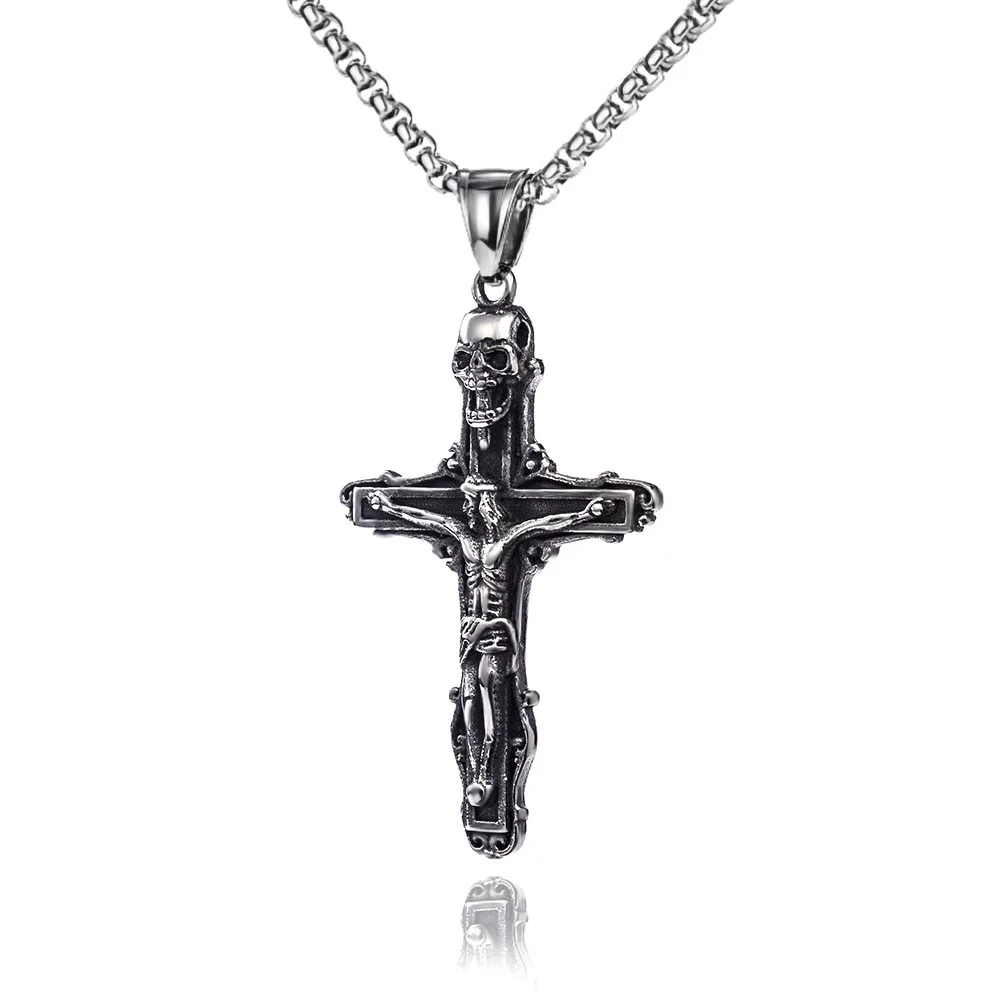 

European Style Jewelry Retro Cross Titanium Steel Necklace Men's Fashion Street Hip-hop Pendent Religious Jewelry Cross Chains
