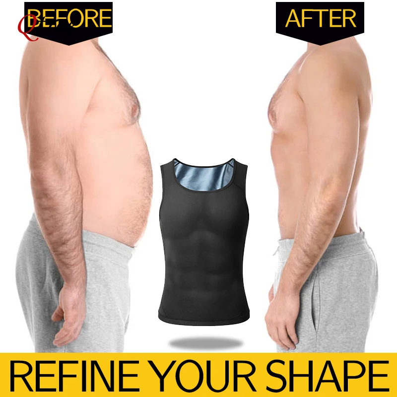 Men Sweat Sauna Vest Slimming Polymer Workout Body Shaper Tank Top Weight Loss Fat Burner Compression Shirts Waist Trainer Suits