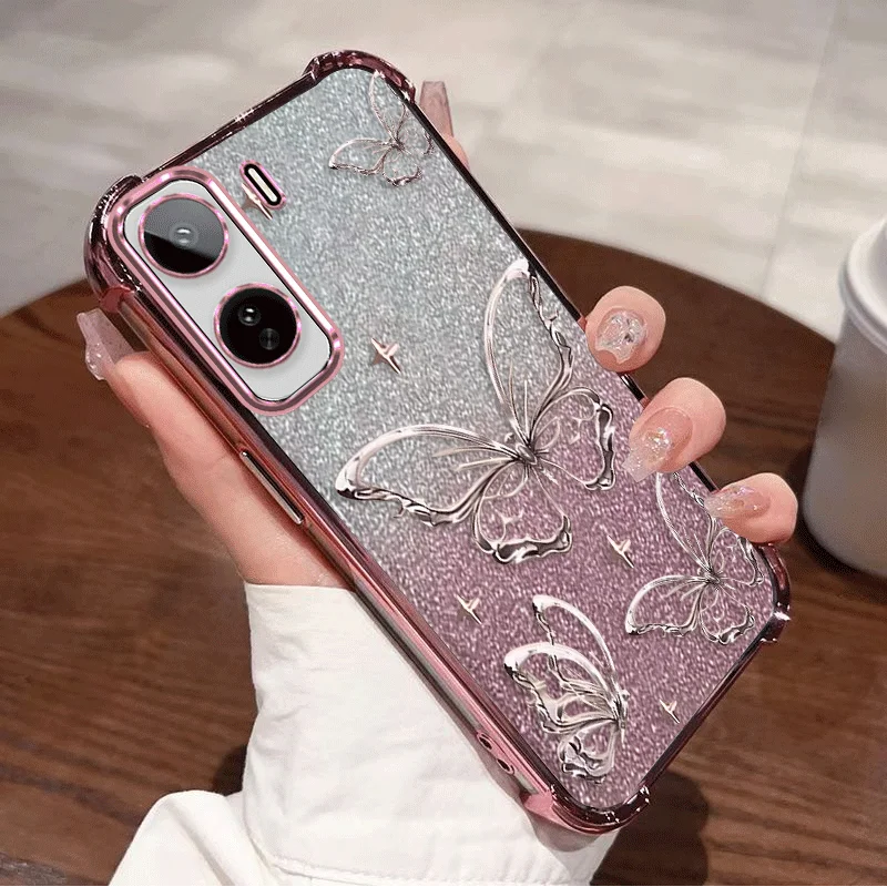 Фото Чехол с блестящим покрытием для Vivo T5 Pro, TPU, противоударный, с узором в виде бабочек, защита углов. №5